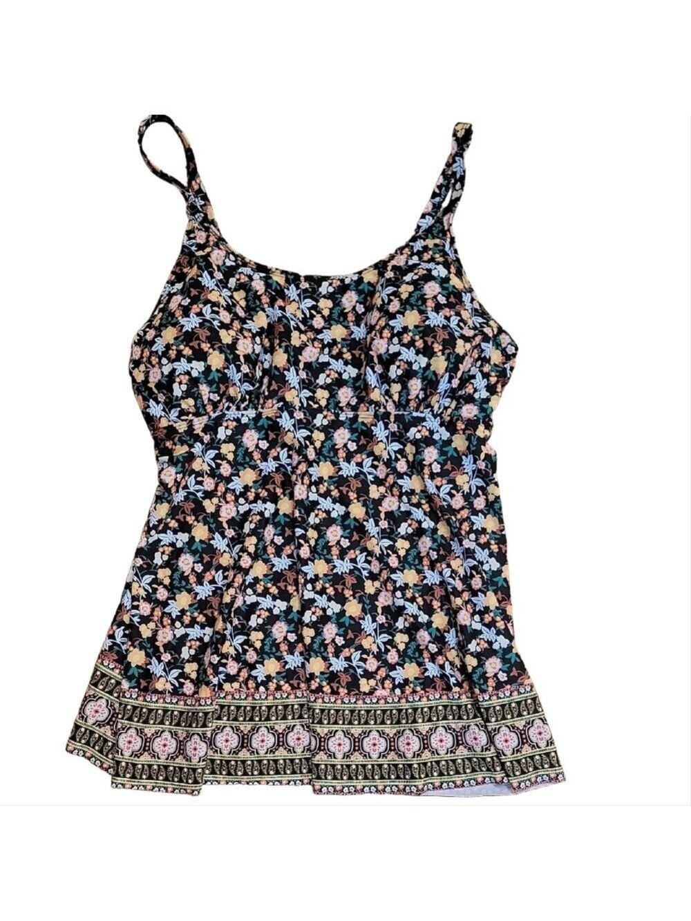 Floral Black Swim Dress Top And Bikini Bottoms Size 4XL EUC